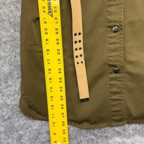 Liz Claiborne Shirt Dress Size L Olive Green Belted Snap Button Curved Hem Vtg - Picture 10 of 13